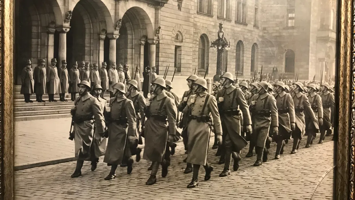 Foto van een militaire defilé in Rotterdam, 1939.