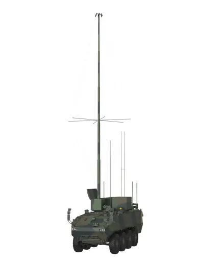 Twee impressies van het nieuwe voertuig, waarbij aan de bovenkant van de Piranha een antenne is gemonteerd.