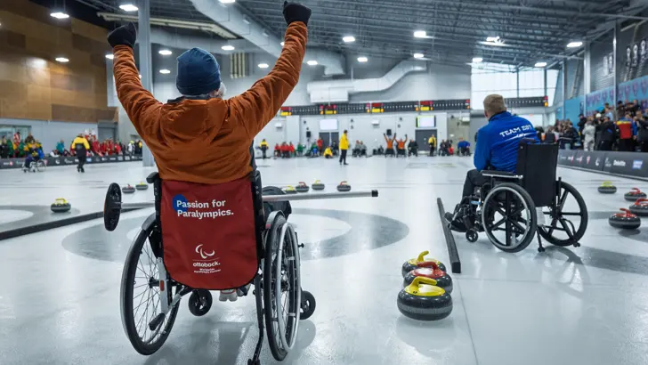 Nederlandse deelnemer aan de Invictus Games speelt curling.