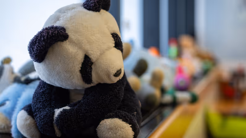 Een speelgoedbeer in de kinderkamer van Schiphol