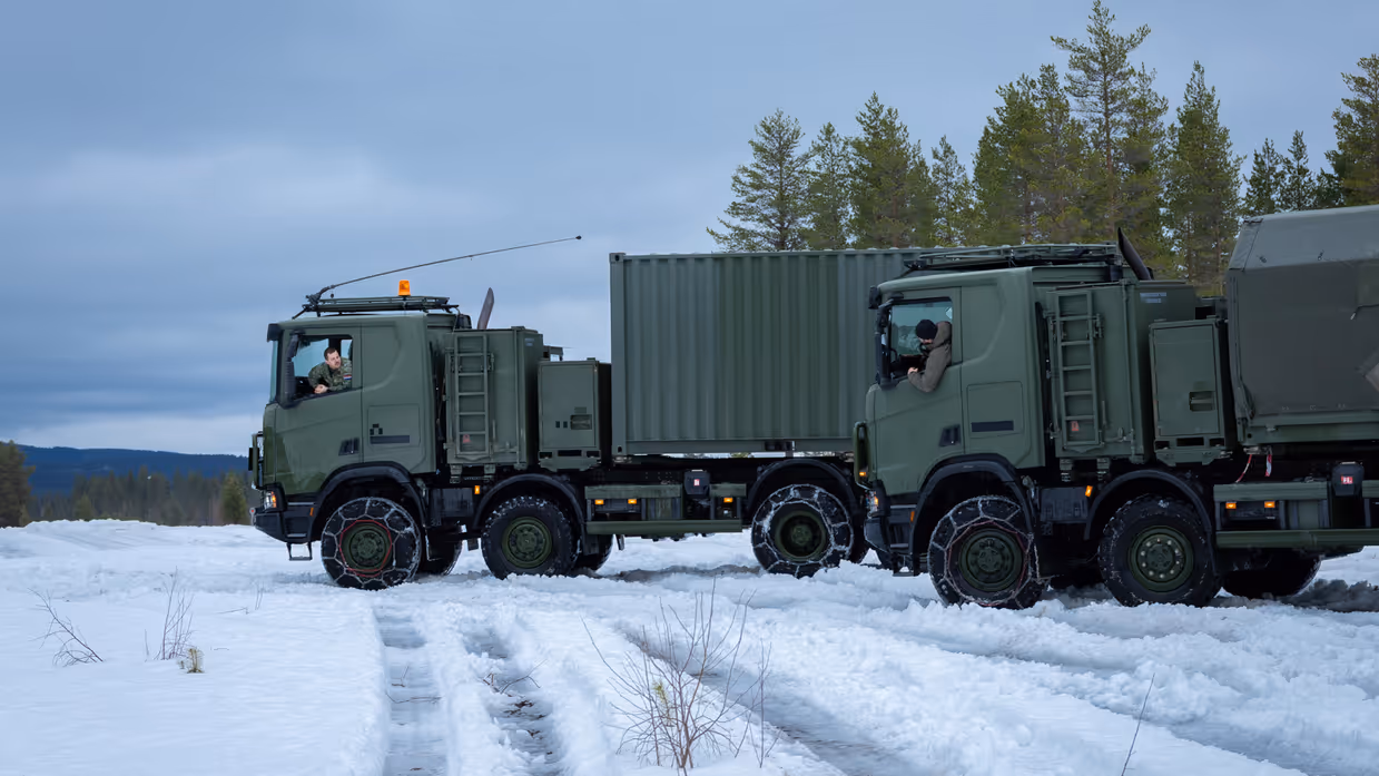 Scania in de sneeuw. 