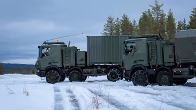 Scania in de sneeuw. 