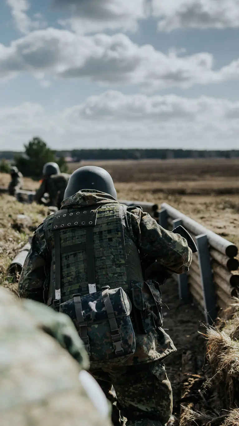 Militairen in loopgraaf