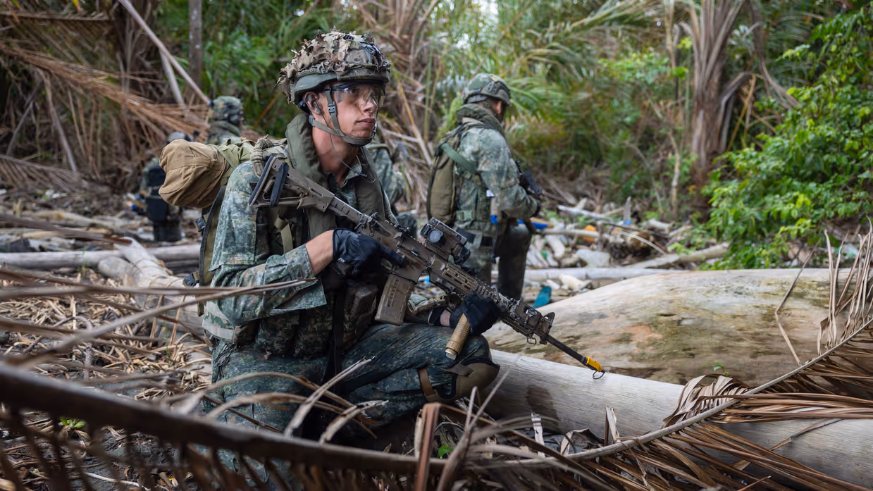 Mariniers houden de wacht op het land 