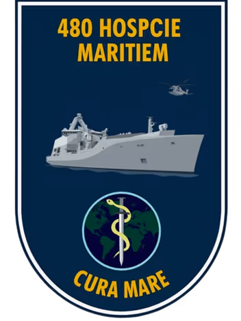 Een logo met water en een boot. 