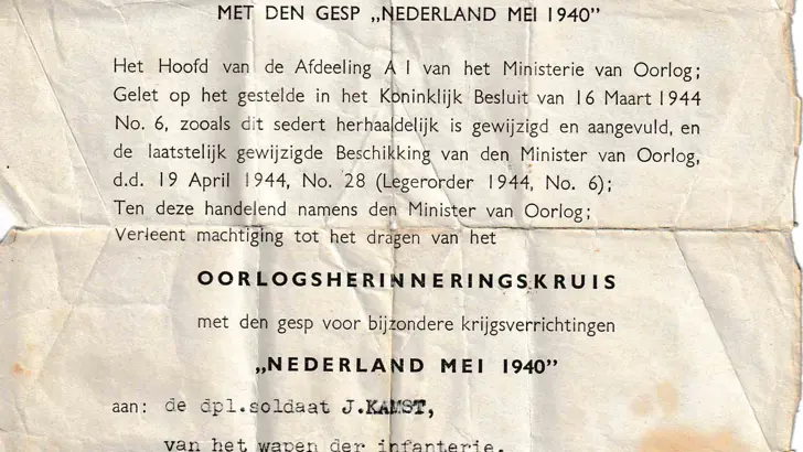 Brief voor onderscheiding.