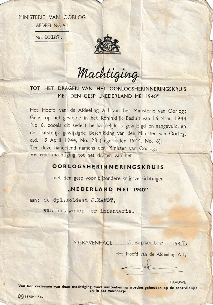Brief voor onderscheiding.
