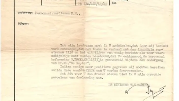 Bericht van vermissing marine korporaal.