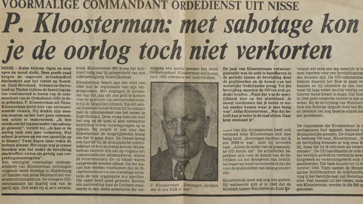 Krantenknipsel: P. Kloosterman: met sabotage kon je de oorlog toch niet verkorten.