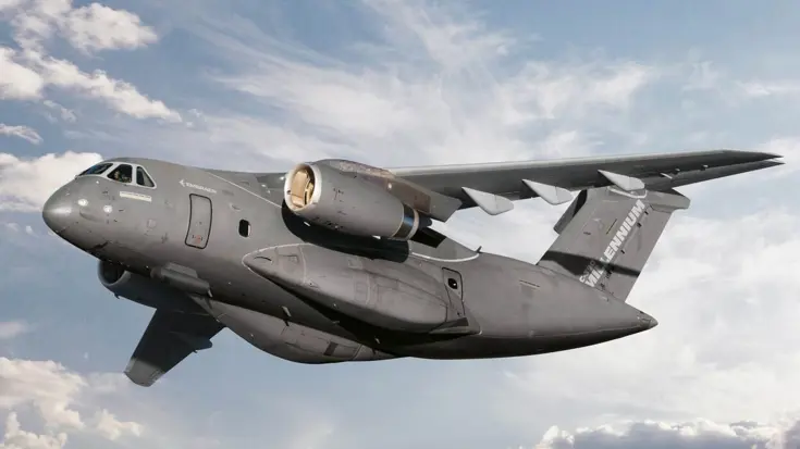 Een vliegende C-390 Millennium.