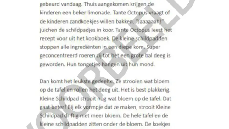 Pagina kinderboekje Thuisfront, met schuin erover de tekst Voorbeeld.