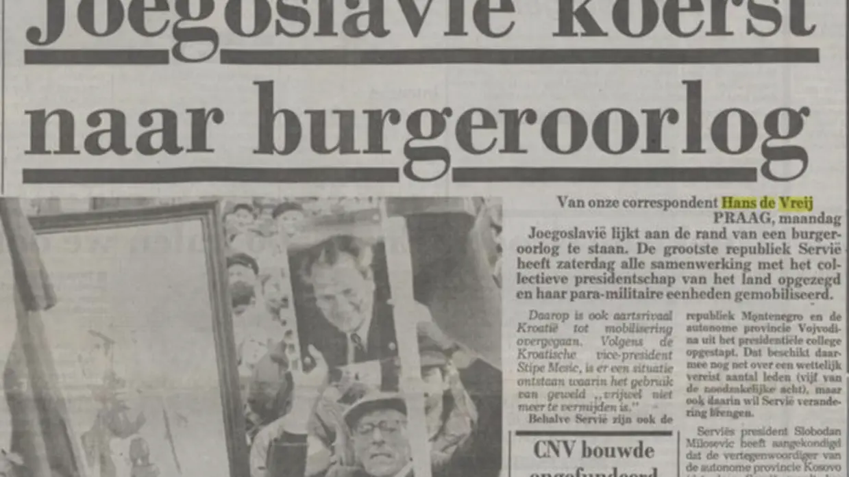 Krantenkop uit 1991: Joegoslavië koerst naar burgeroorlog