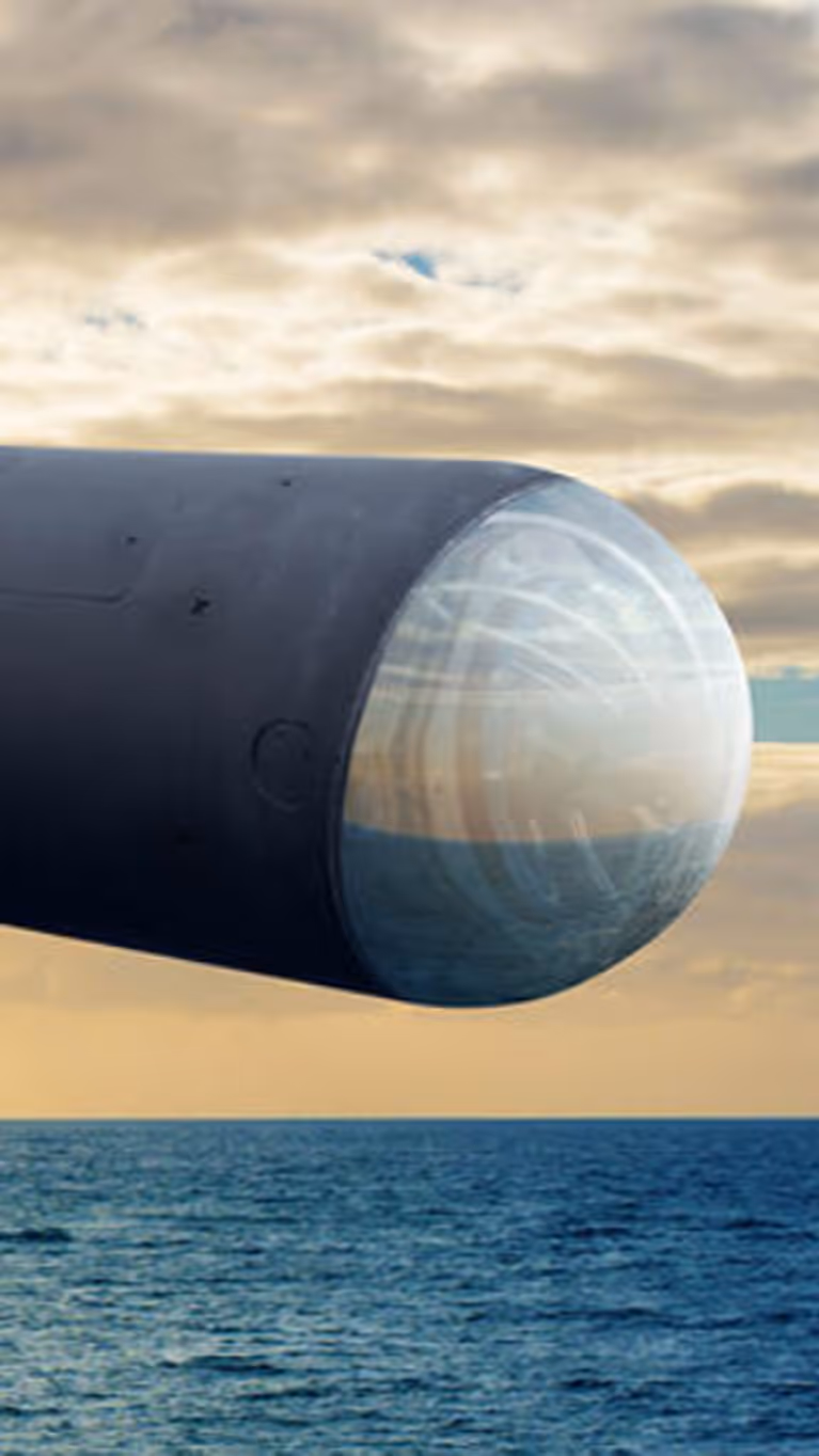 Artist-impression van een Hellfire-raket in de lucht.