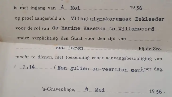 Aanstellingsbrief van Van Hilst uit 1936.
