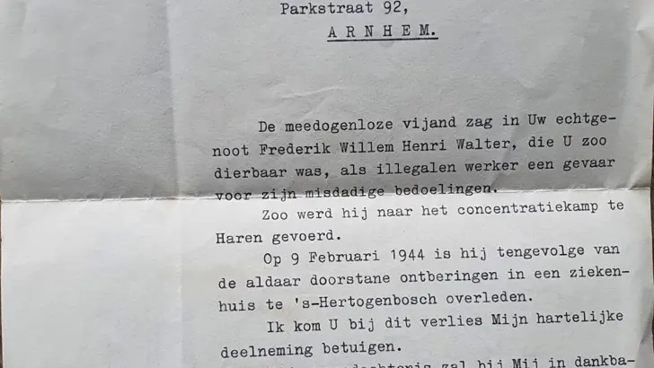 Condoleancebrief van koningin Wilhelmina.