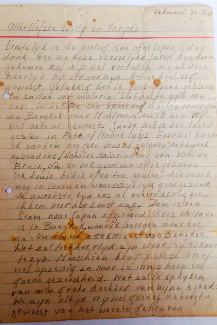 Handgeschreven brief van de opa van Kirsten gericht aan Willy en Marijke.
