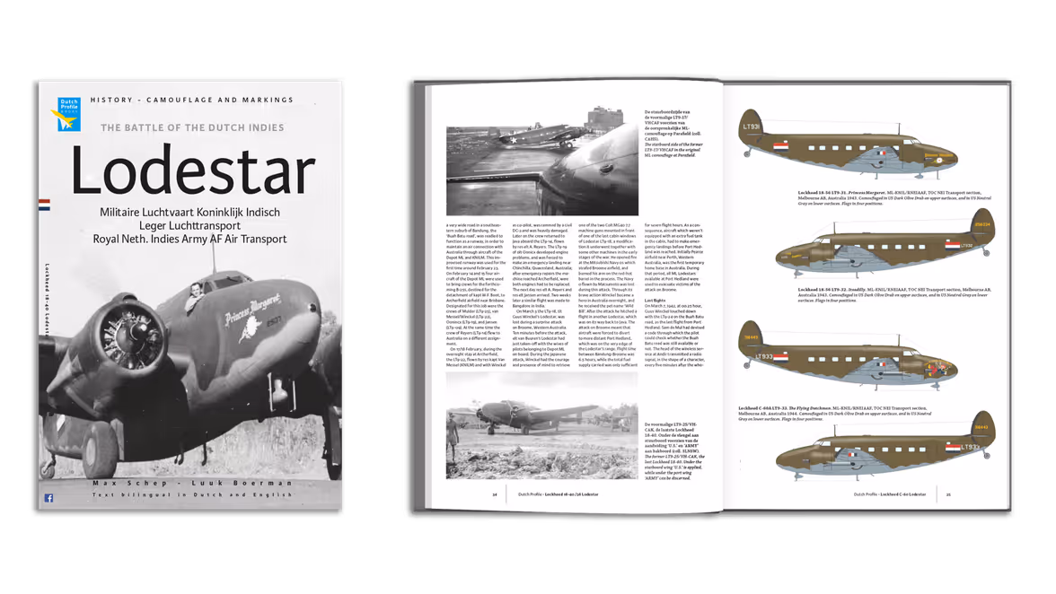 Een fotocompilatie van de cover van het boek en twee opengeslagen pagina’s.