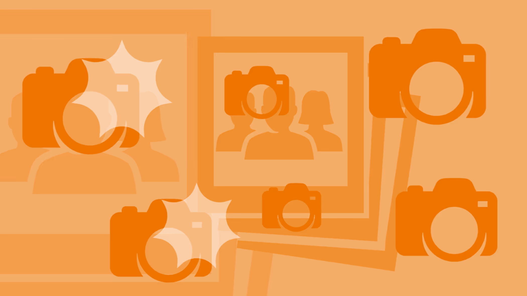 Gestyleerde afbeelding van flitsende camera's in oranje.