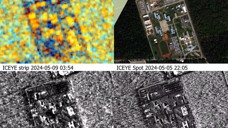  Overzicht met verschillende soorten satellietbeelden. In kleur en zwart-wit, meer blokkerig en juist meer als een foto.