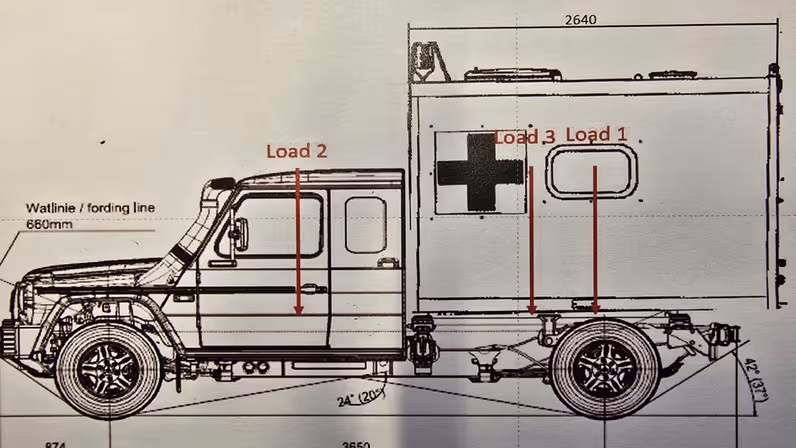Een technische tekening van het zijaanzicht van de Wolf. 