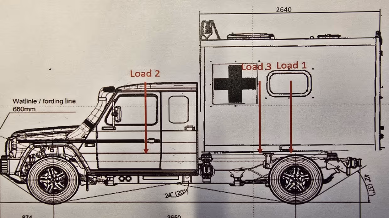 Een technische tekening van het zijaanzicht van de Wolf. 