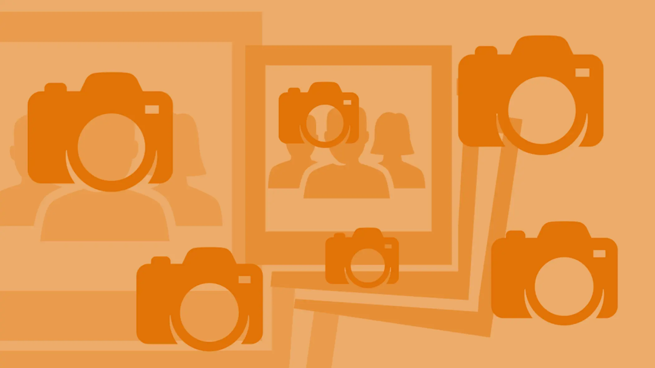 Gestyleerde afbeelding van flitsende camera's in oranje.
