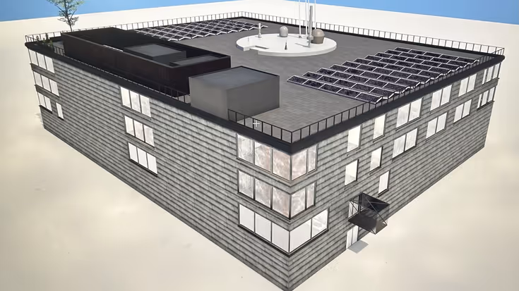 Een art impression van een toekomstig gebouw voor de Onderzeedienst.