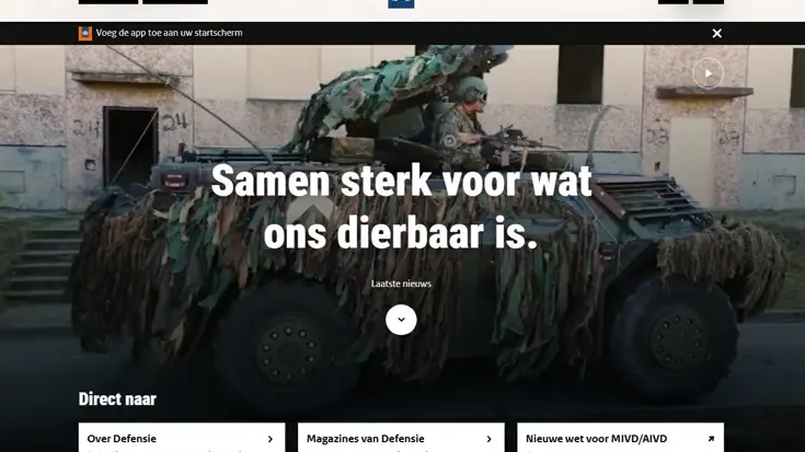 Screenshot van een defensiewebsite.