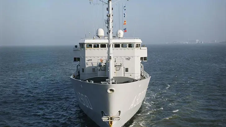 Vooraanzicht torpedowerkschip.