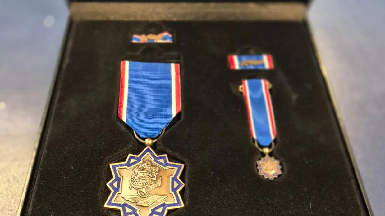 Vier decoraties van verschillende grootte, maar in dezelfde kleuren in een doosje.