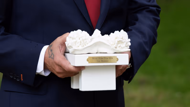 Een porseleinen beeld van een witte anjer.