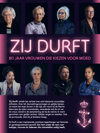 Aankondigingsposter van het evenement met portretten van 8 vrouwen.